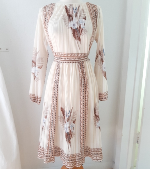 Vintage Dresses & Skirts - Vintage 70s Prairie Dress Sheer Floral Cream Sz Sm
